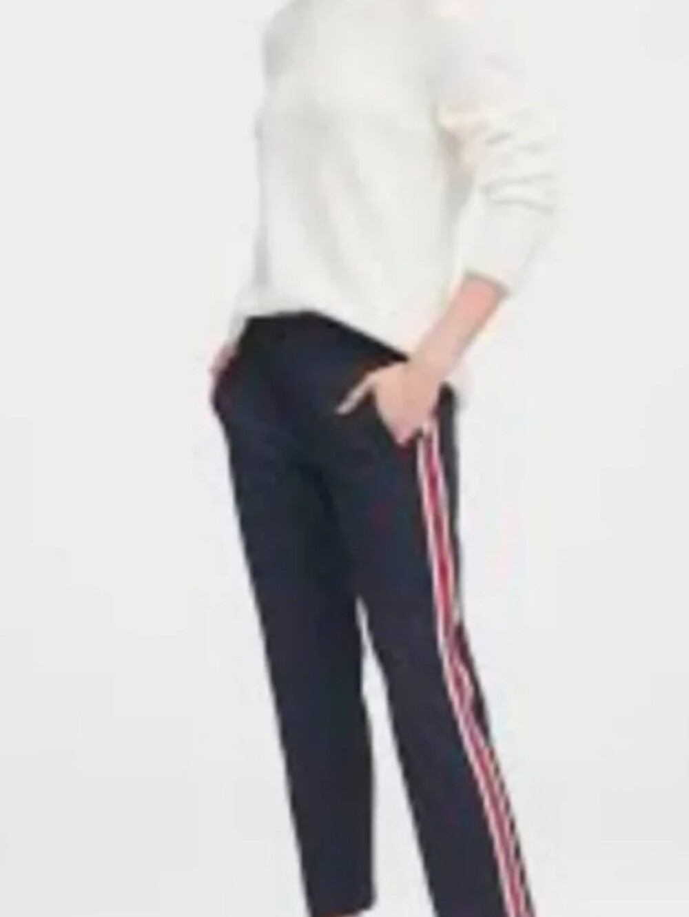 Banana Republic Avery Navy Flat Front Pants with Red & White Side Stripe